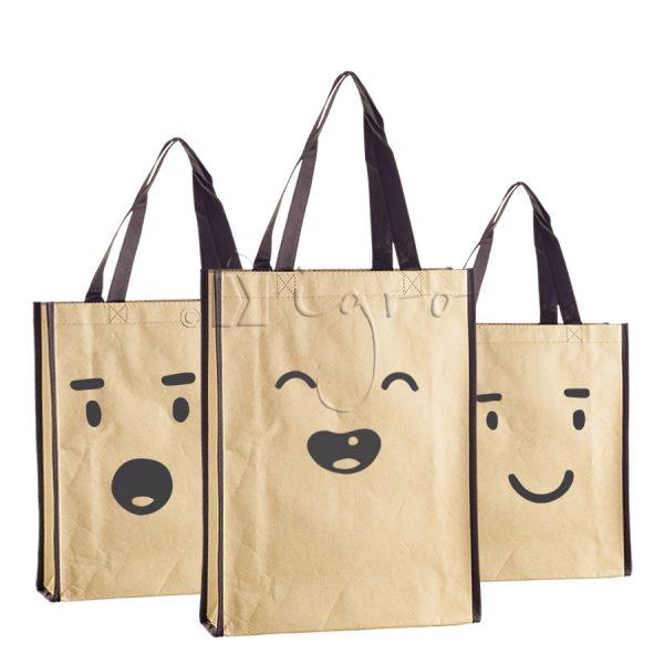 Beige recycled leather paper bags with woven cotton handles 24 x 10 x H  18cm, 180g | Laval Europe